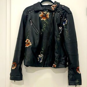 Frank Lyman Oversized Floral, Studded Faux-Leather Jacket